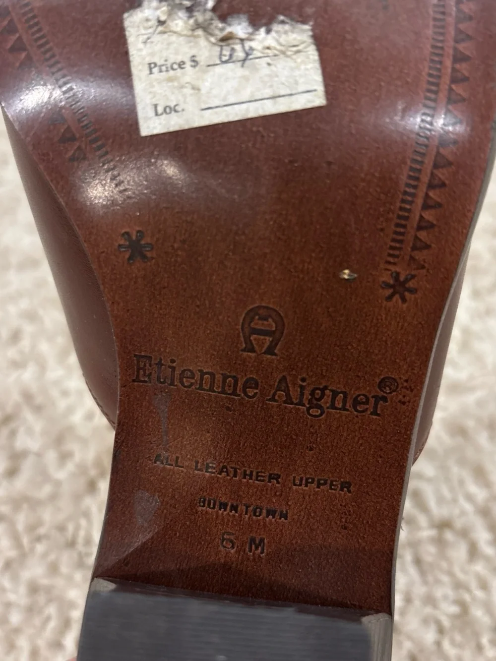 Vintage Etienne Aigner Brown Leather Mule Block Heel Square Toe Sandals Size 6M